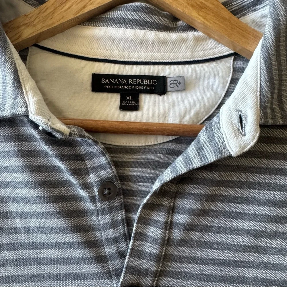 Banana Republic Gray Striped Performance Pique Polo Shirt XL BR Cotton Pocket